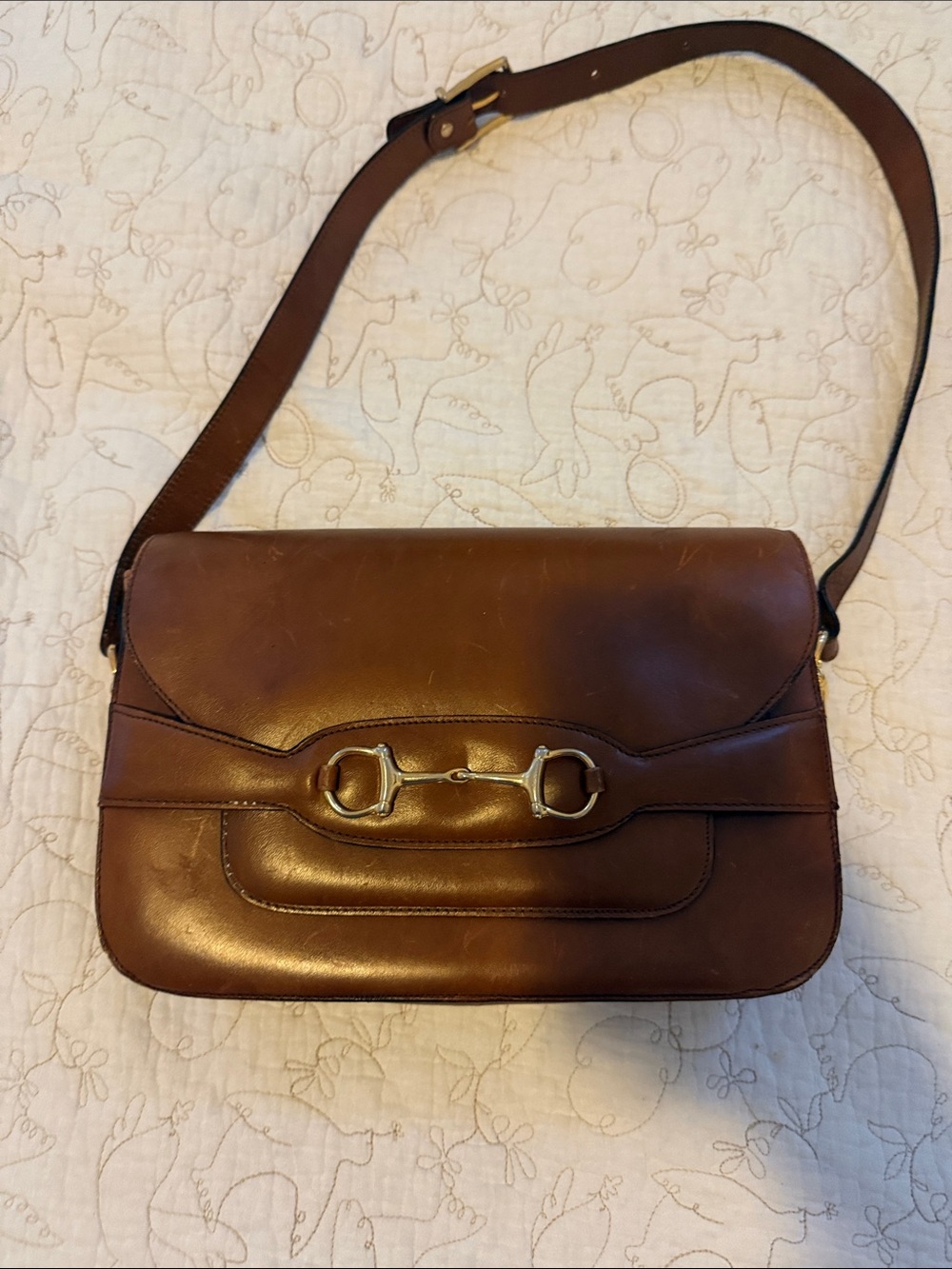 Brown Leather Shoulder Bag with Horsebit Detail